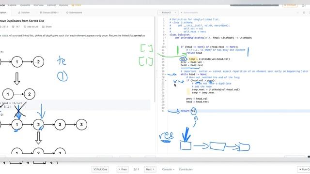 LeetCode (Topic: Linked List) - Easy: Remove duplicates from sorted list (Python) #ComputerScience смотреть онлайн