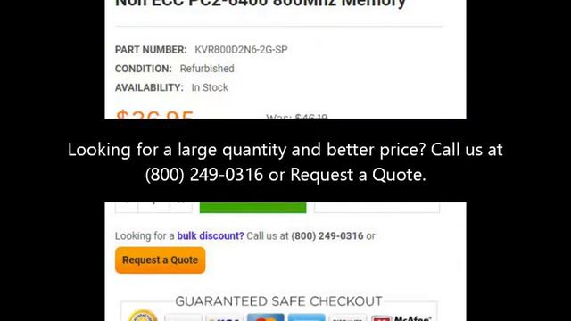 KVR800D2N6-2G-SP Kingston 2GB DDR2 Non ECC PC2-6400 800Mhz Memory