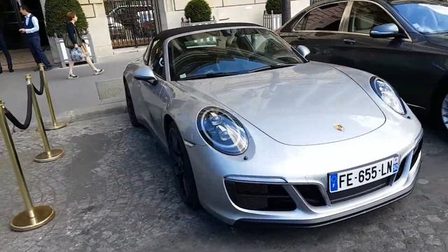 silver porsche 991 targa 4 GTS mkii in PAris France смотреть онлайн