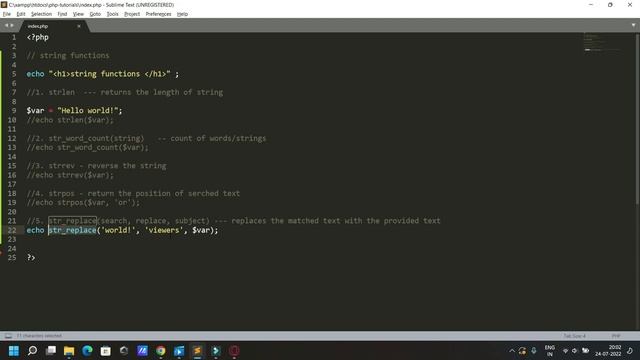 PHP String Functions - strlen, str_word_count, strrev, strpos, str_replace, trim, ucfirst,strtouppe смотреть онлайн