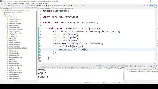 Java Program to Iterate an ArrayList using Lambda Expression смотреть онлайн