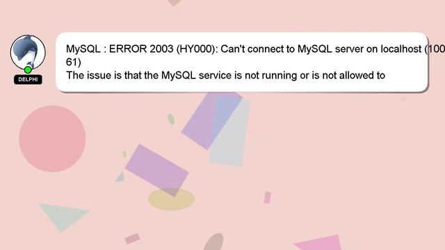MySQL : ERROR 2003 (HY000): Can't connect to MySQL server on localhost (10061) смотреть онлайн