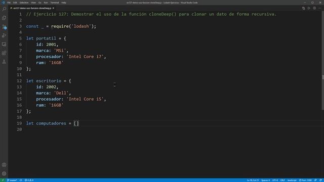 Lodash Ejercicio: 127 Demostrar Uso de la Función cloneDeep() para Clonar un Dato de Forma Recursiv смотреть онлайн