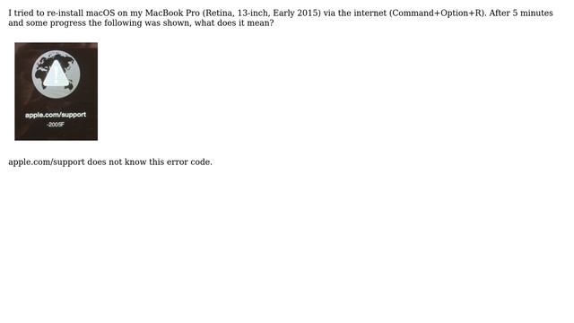 Apple: Re-installation From The Internet Fails With Error Code -2005F, What Does It Mean?