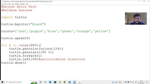 Rainbow Benzene with Python | Python Turtle Graphic Tutorial #2 смотреть онлайн