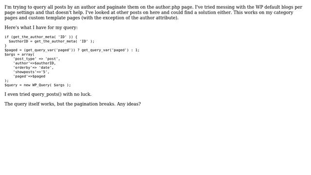 Wordpress: Pagination 404 errors for author posts query on author.php смотреть онлайн