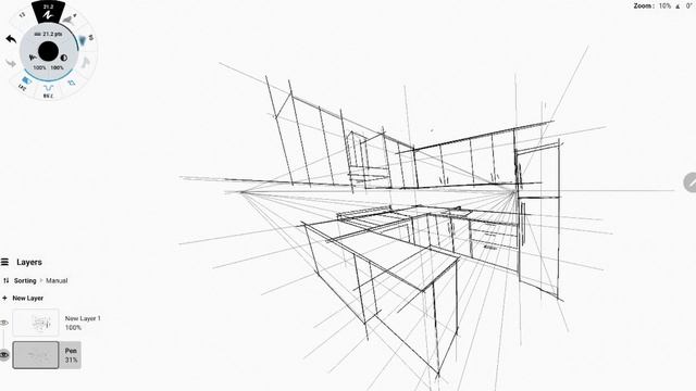 3-point perspective sketch / concepts app / Samsung Galaxy tab s7+ смотреть онлайн