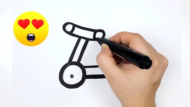 РИСОВАНИЕ и РАСКРАСКА САМОКАТ для детей. Как нарисовать Самокат. смотреть онлайн