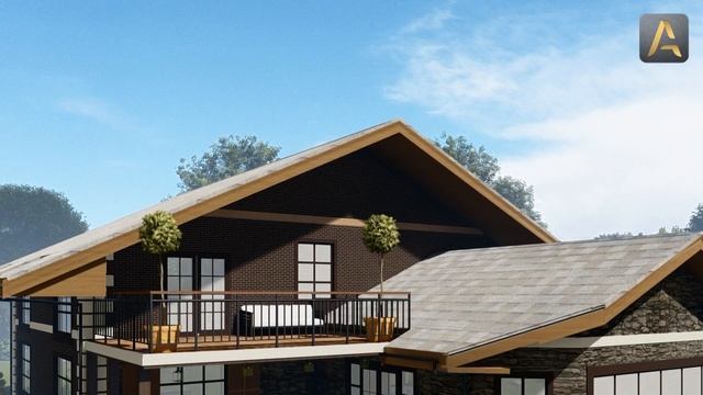 Вдохновляющий дом с уютной планировкой. Проект дома в стиле Шале с террасой, балконом и зимним садо смотреть онлайн