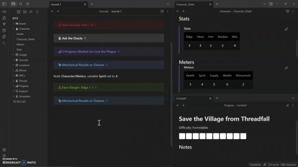 Ironsworn with Obsidian Using Inline Scripts Plugin