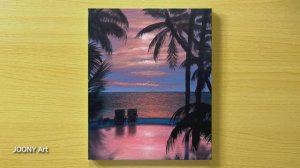 Рисуем красивый закат на пляже / Акриловая живопись для начинающих