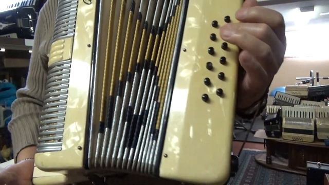 CAMERANO 12 bass piano accordion cream marble and yellow mod. 270/85 смотреть онлайн