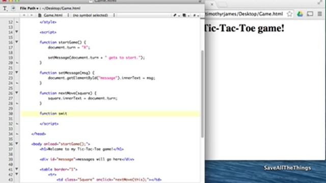 Learning HTML and JavaScript with a Tic-Tac-Toe Game: Lesson 4 смотреть онлайн