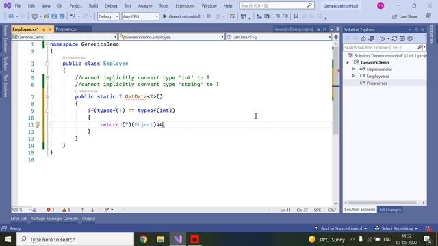 Solved: cannot implicitly convert type 'int' to T, in C# смотреть онлайн