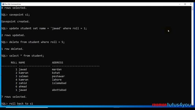 Save point Roll back And Commit Commands In Oracle Pl/SQL смотреть онлайн