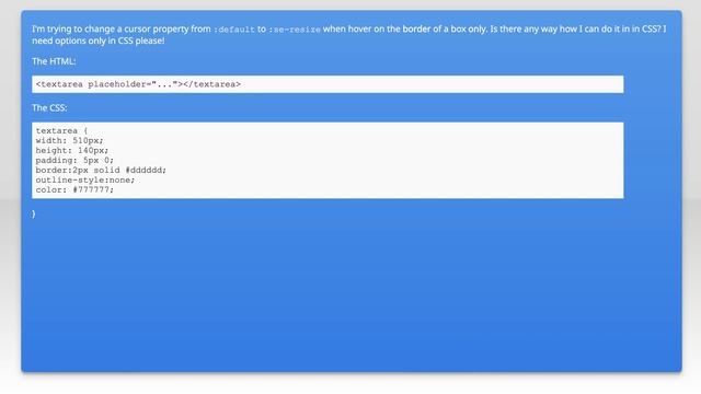 How to get "resize" type of cursor when hovering on the border of the box? смотреть онлайн