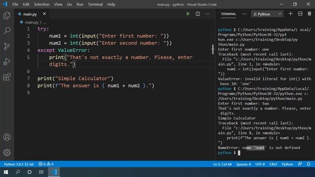 Learn Python - Handling Exceptions смотреть онлайн