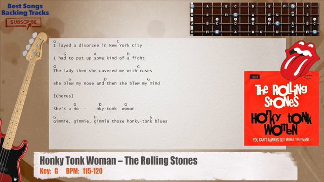 🎻 Honky Tonk Woman – The Rolling Stones Bass Backing Track with chords and lyrics смотреть онлайн