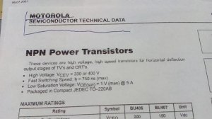 Транзистор BU406. Характеристики 400 В, 7 А, f=10 МГц, h21=30, 60 Вт, npn. Motorola, SCI, USA. США