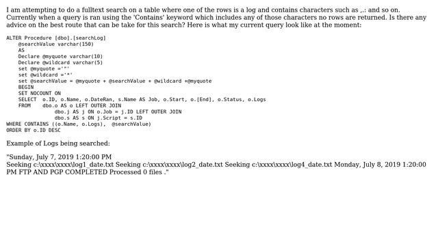 How to do a FullText Search on Sql Server Table which includes special characters? смотреть онлайн