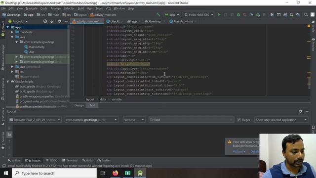 DataBinding in Android part 3-Add DataBinding on data elements-Kotlin DataBinding Tutorial смотреть онлайн