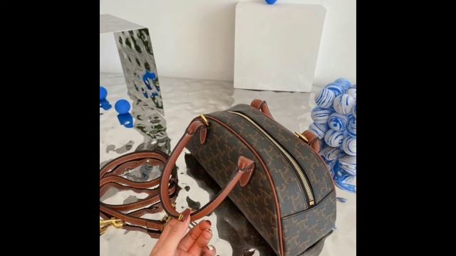 Celine Medium Teckel in Triomphe Canvas and Calfskin-B-CEL-TEC-BR смотреть онлайн