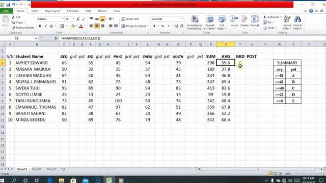 Grade, How to find sum, average, grade and position/ rank in excel Tutorial 3 смотреть онлайн