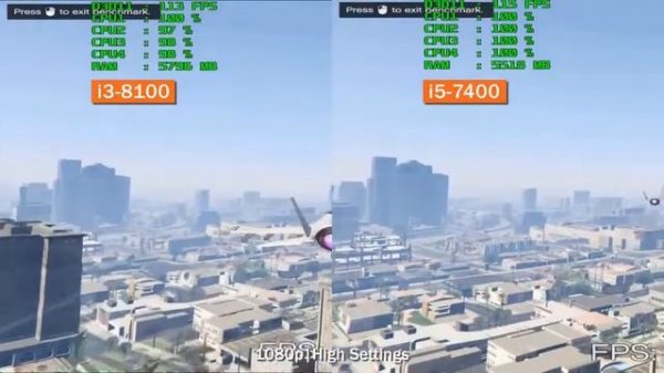 i3 8100 vs i5 7400 Intel Processor Test in GTA 5