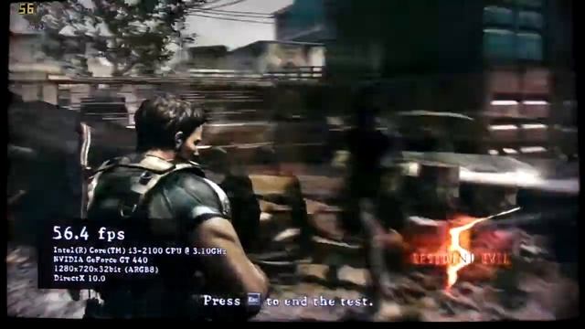 RESIDENT EVIL V BENCHMARK DX10 1280X720 GT 440 1GB @900MHz CORE i3-2100 смотреть онлайн