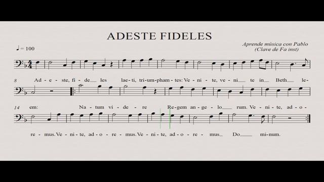 ADESTE FIDELES: Clave de Fa (trombón, chelo, fagot, contrabajo...) (partitura/playback) смотреть онлайн