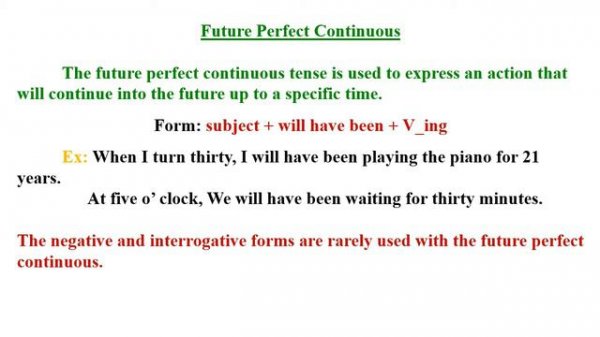 Present Perfect Continuous, Past Perfect Continuous and Future Perfect Continuous Tense