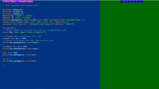 C Data types - Integer types, storage sizes смотреть онлайн