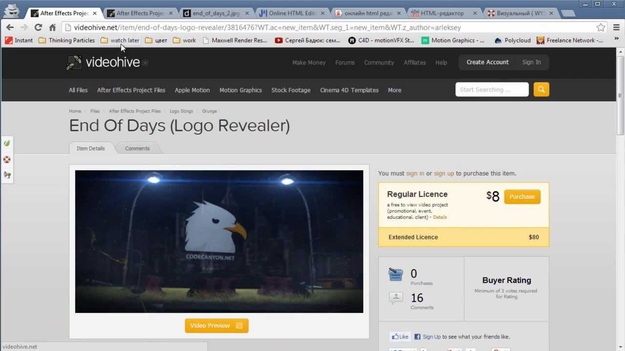 Оформление проекта для Videohive.net / Envato