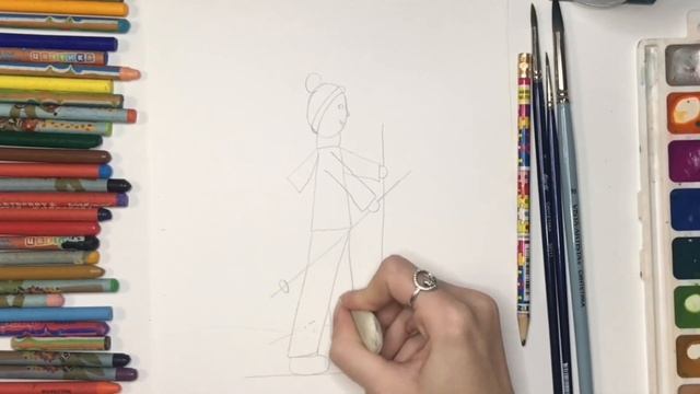 Лыжник. Как нарисовать лыжника, зимние забавы. Мастер-класс для дошкольников. смотреть онлайн
