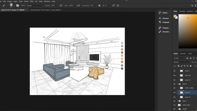 Interior View from Floor plan in Photoshop! Step by Step Digital Sketching 2023 смотреть онлайн