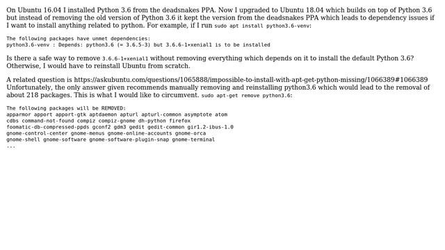 Ubuntu: How can I remove python 3.6 installed from deadsnakes PPA after upgrade to Ubuntu 18.04? смотреть онлайн