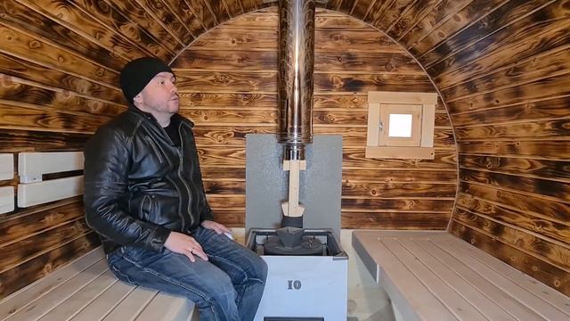 Баня бочка 4000+ Стандарт с печью для русской бани и обожженным кедром в парной смотреть онлайн