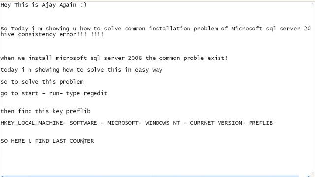 Fix Microsoft SQL 2008 Setup: Performance Counter Registry Hive consistency check failed смотреть онлайн