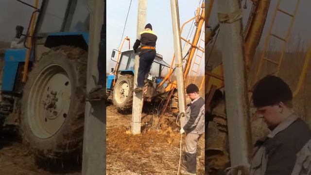 Установка опор и укосин Бурильно-крановой машиной в Калуге смотреть онлайн