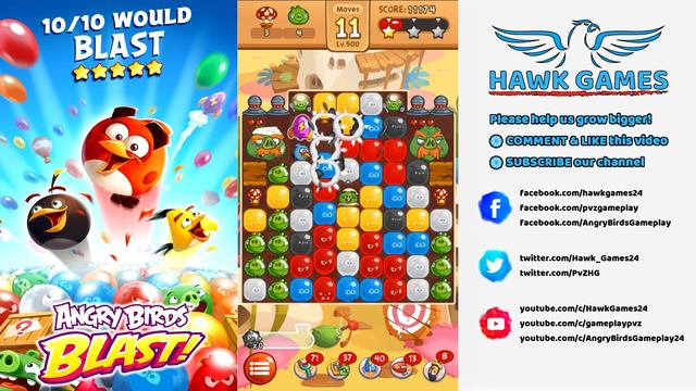 Angry Birds Blast Level 500 - 3 Stars Walkthrough, No Boosters смотреть онлайн