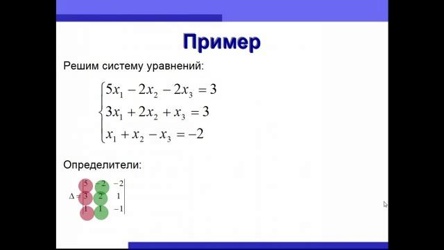 Решение системы линейных уравнений третьего порядка методом Крамера смотреть онлайн