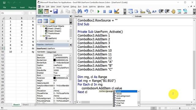 Excel VBA UserForm ComboBox Part4 การใส่ list ให้กับ ComboBox โดยวิธีเขียน Code смотреть онлайн