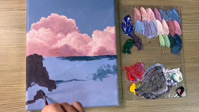 Acrylic Painting Aesthetic Pink Clouds Seascape смотреть онлайн