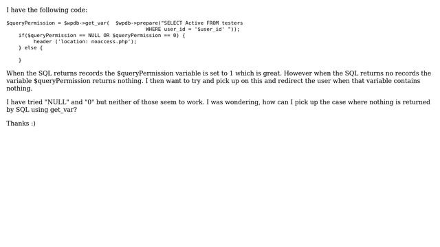 Wordpress: $wpdb-＞get_var - What value is returned when zero records are found? смотреть онлайн