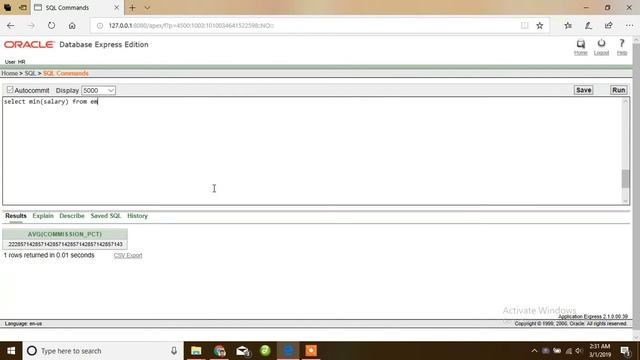 Oracle 10g, find out min salary from employees table смотреть онлайн