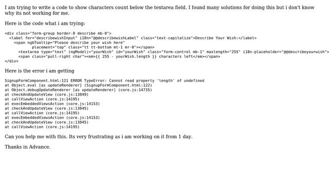 Show characters count while typing in textarea Angular 5 смотреть онлайн