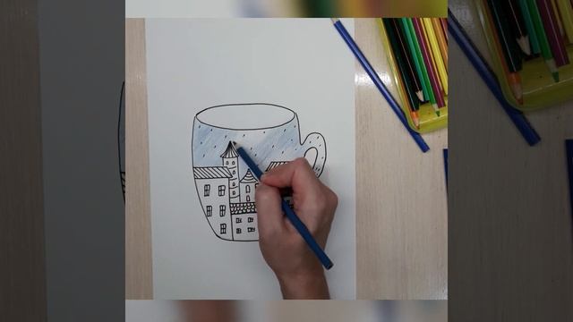 Рисуем цветными карандашами кружку. Как нарисовать кружку. #цветныекарандаши #скетч смотреть онлайн