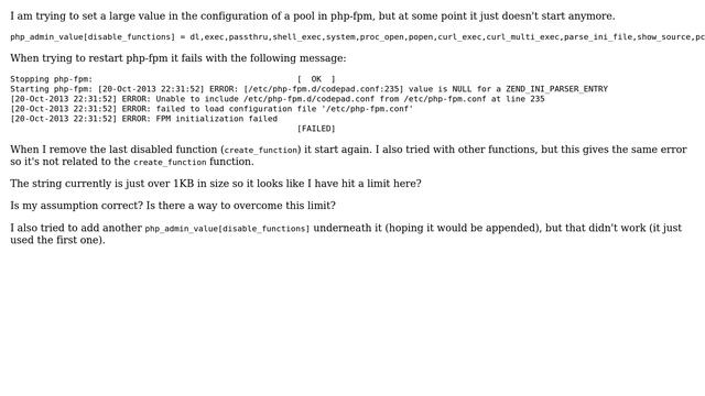 DevOps & SysAdmins: Is there a limit setting a php_admin_value in php-fpm? смотреть онлайн