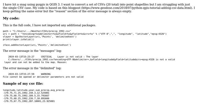 GIS: Issue converting CSV files to point shapefiles using pyqgis - QGIS 3 смотреть онлайн