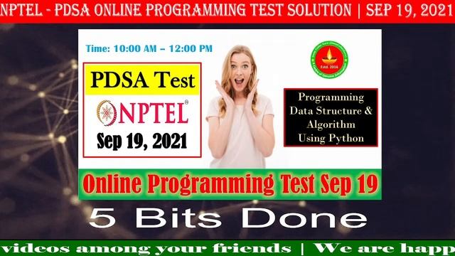 NPTEL Programming Data Structures and Algorithm Using Python Online programming Test Sep 19 2021 смотреть онлайн